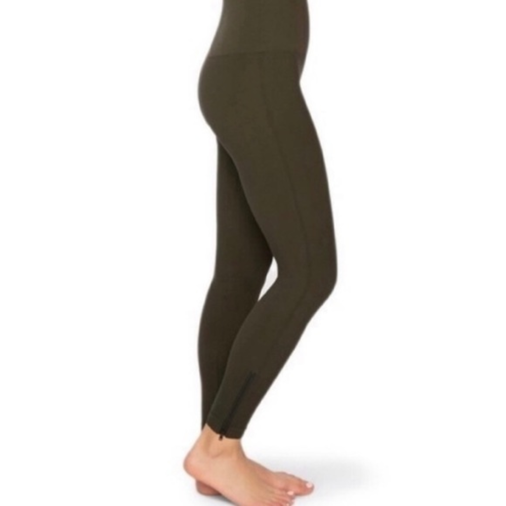 SPANX‎ Side Zip Seamless Leggings Olive Green Size Medium